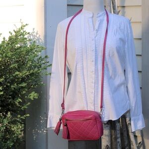 Fiordaliso Italy Pink Quilted Tumbled Leather Tassel Crossbody Bag